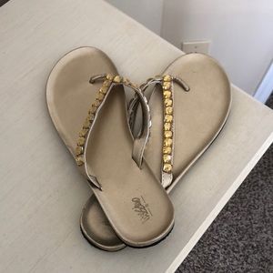 NEW LOW PRICE! Gold rhinestone flip flops